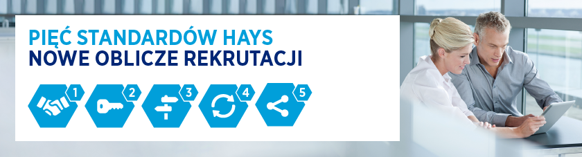 Gafika dwóch osób przedstawiająca 5 standardów Hays Poland 